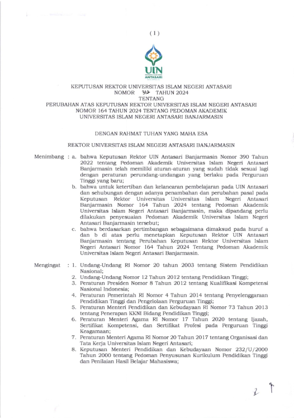 Pedoman Akademik UIN Antasari Banjarmasin (SK Perubahan atas Keputusan Rektor UIN No. 164 2024)_10_001